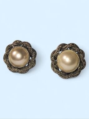 Judith Jack Vintage Faux Pearl And Sterling Silver Earrings With Omega Clips